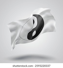 yin, yang, vector 3d flag with waves on a white background