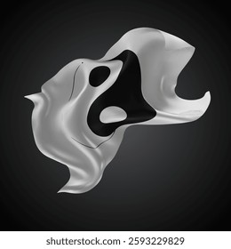 yin, yang, vector 3d flag with waves on a black background