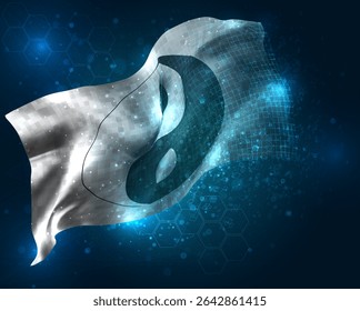 yin, yang, vector 3d flag virtual triangular polygons on a blue background