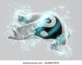 yin, yang, vetor bandeira 3d em turbilhão de radiância mágica