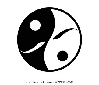 yin yang vector with an elephant head and fish icon in it symbolizes balance and strength used for your various drawing and vector needs
