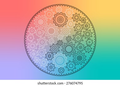 Yin and yang vector gears illustration, chinese philosophy color vector background