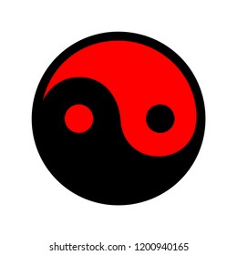 yin yang vector icon with black and red colors