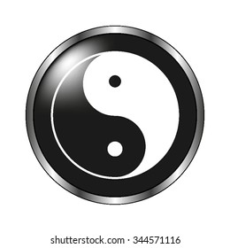 Yin and yang - vector icon; black button