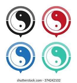 Yin and yang - vector icon; map pointer;  message bubble