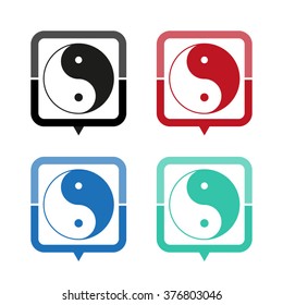 Yin and yang - vector icon; map pointer;  message bubble