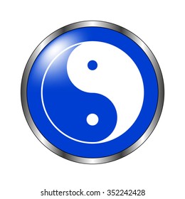 Yin and yang - vector icon on the blue button