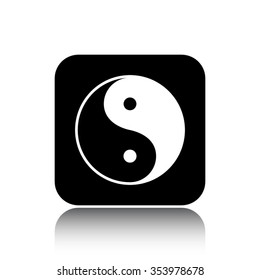 Yin yang vector icon on black button with reflection