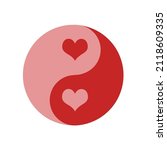 "Yin and Yang" vector illustration with red and pastel pink hearts for Valentine's day. Valentine's day background. Valentine's day card. 14th February. 