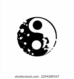 Diseño del logo vectorial Yin y Yang en forma de grunge.