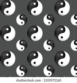 Yin yang vector seamless pattern on gray black background Design of flyers, tiles, clothes and wrapping paper.