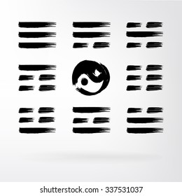 Yin Yang vector set of icons. Guessing on the Book of Changes. The image can be used to print maps, posters, as a background, advertising, logos, yoga studios