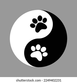 Símbolo vectorial Yin Yang sin borde con huellas animales en lugar de círculos.