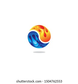 yin yang water and fire concept logo vector icon ilustration