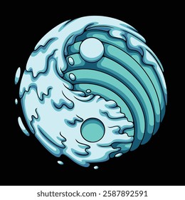 yin yang waves cartoon illustration style