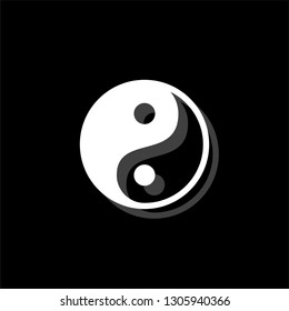 Yin Yang. White flat simple icon with shadow