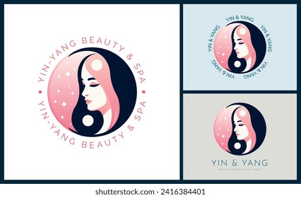 Yin and Yang woman face beauty aesthetics salon spa logo template design for brand or company