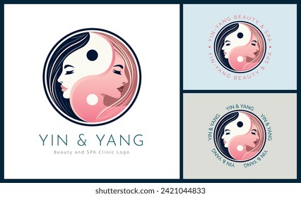 Yin and Yang woman face beauty aesthetics luxury salon spa logo template design for brand or company