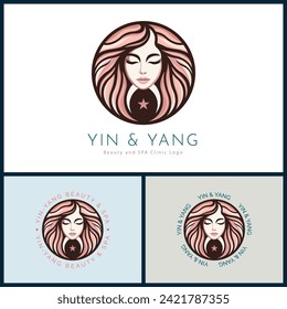 Yin und Yang Frauen Gesicht Beauty-Ästhetik Luxus-Salon Spa-Logo Vorlage Design für Marke oder Unternehmen