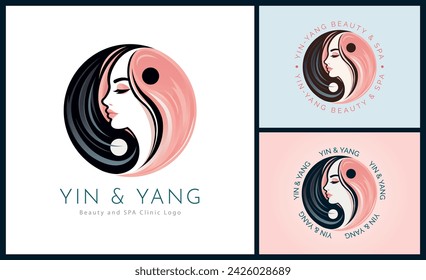 Yin and Yang woman face beauty aesthetics luxury salon spa logo template design for brand or company