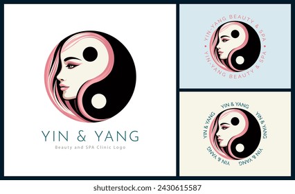 Yin and Yang woman face beauty aesthetics luxury salon spa logo template design for brand or company