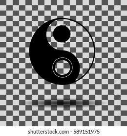 Yin Yang Ying Yang symbol vector icon with shadow on a dotted background