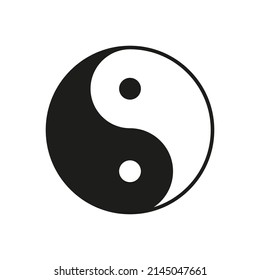 Yin yang. Icono de Ying yan. Símbolo de Yinyang. Señal de taoísmo. Armonía y equilibrio. Logo de la meditación, karma, budismo y japón. Icono blanco-negro aislado en fondo blanco. Vector.