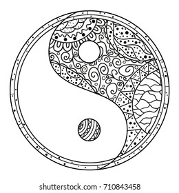 Yin Yang Zentangle Hand Drawn Mandala Stock Illustration 725719300