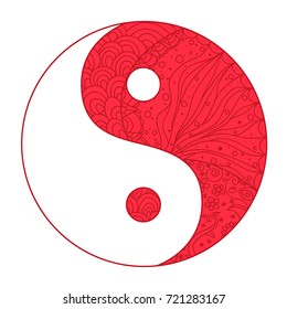 Yin and Yang. Zentangle. Hand drawn mandala on isolation background. Design for spiritual relaxation for adults. Line art creation. Outline for tattoo, printing on t-shirts, posters