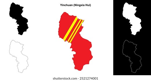 Yinchuan blank outline map set