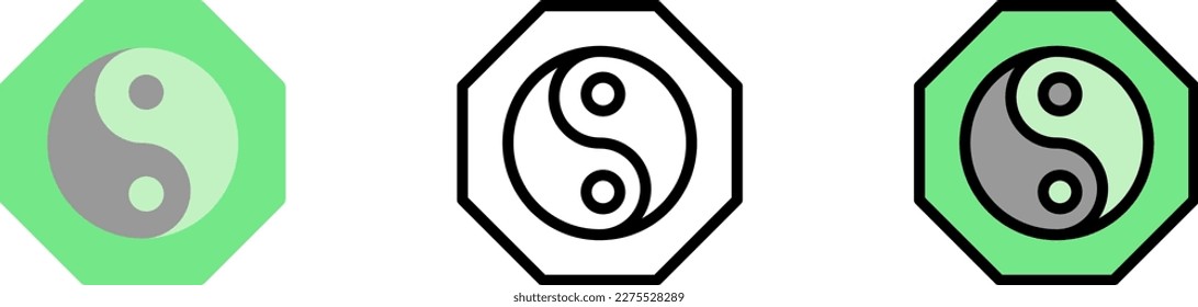 Ying yang alternative medicine vector icon in different styles. Line, color, filled outline