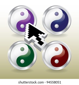 ying yang buttons with mouse pointer - eps10  illustration