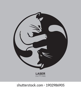 Ying Yang Cat, Template For Laser Cutting, Wood Carving, Paper Cut And Printing. Vector Illustration.