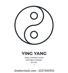 Ying yang editable stroke outline icon isolated on white background flat vector illustration. Pixel perfect. 64 x 64.