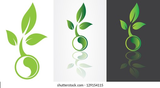 ying yang harmony symbolism with green leaf vector image.