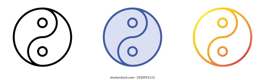 Icono de Ying Yang. Lineal, relleno azul y diseño de estilo degradado aislado sobre fondo blanco