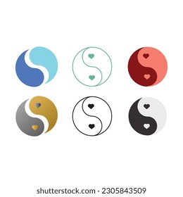 Ying yang icon set in flat style with background.