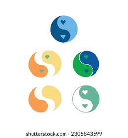 Ying yang icon set in flat style with background.