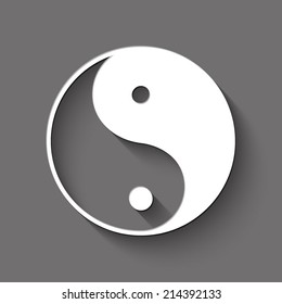 Ying yang icon - white illustration with shadow on gray background