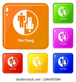 Ying yang icons set collection vector 6 color isolated on white background