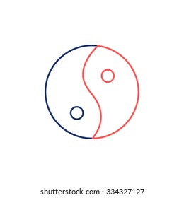 Ying yang linear red and blue icon symbol of harmony and balance on white background | flat design alternative healing illustration and infographic