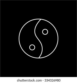 Ying yang linear white icon symbol of harmony and balance on black background | flat design alternative healing illustration and infographic