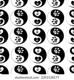 Ying Yang made of paw print seamless fabric design pattern