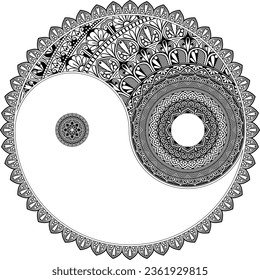ying yang mandala pattern vector printable colouring book