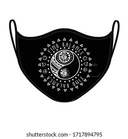 ying yang  printed mask design on black background