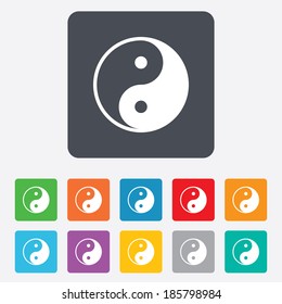 Ying yang sign icon. Harmony and balance symbol. Rounded squares 11 buttons. Vector