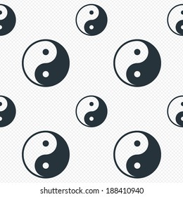 Ying yang sign icon. Harmony and balance symbol. Seamless grid lines texture. Cells repeating pattern. White texture background. Vector
