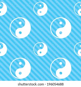 Ying yang sign icon. Harmony and balance symbol. Seamless diagonal lines texture. Blue grunge texture background. Vector