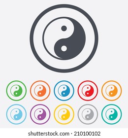 Ying yang sign icon. Harmony and balance symbol. Round circle buttons with frame. Vector