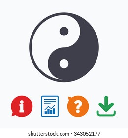 Ying yang sign icon. Harmony and balance symbol. Information think bubble, question mark, download and report.